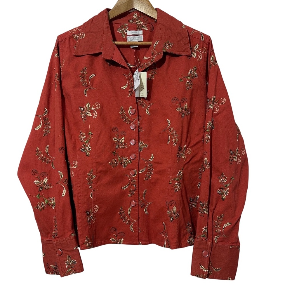 NWT Christopher & Banks Womens Jacket XL Floral Embroidered Snap Front Stretch